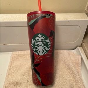 Starbucks Holiday 16 oz Red Poinsettia Grande Stainless Steel Tumbler 16oz